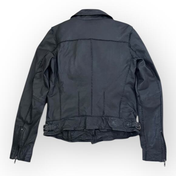 Vintage Women's Black Leather Biker Jacket Size 4 - Picture 4 of 9